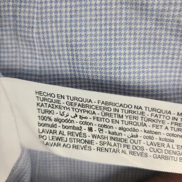 Massimo Dutti Shirt Mens Size Large Blue Houndstooth Button Up Cotton - Picture 8 of 9